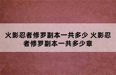 火影忍者修罗副本一共多少 火影忍者修罗副本一共多少章